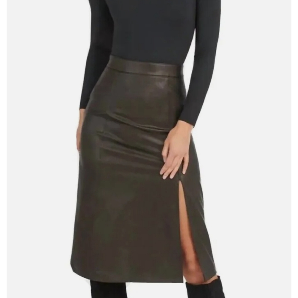 Spanx Faux Leather Pull-OnBlack Midi Slit Skirt Medium